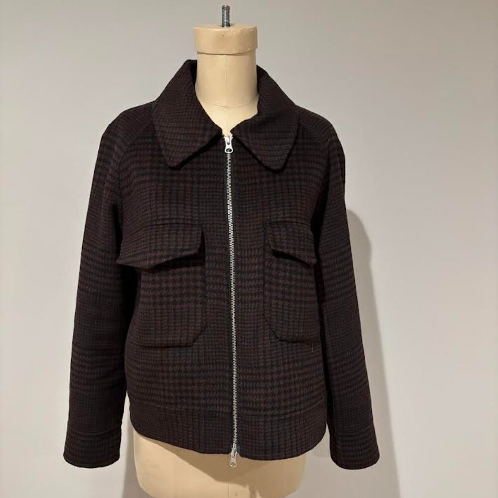 Rails black & brown herringbone zip front jacket